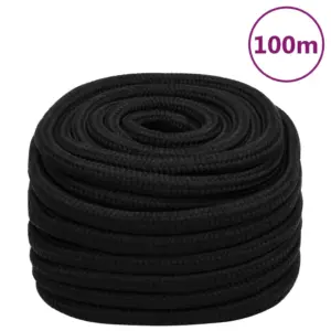 Punutud töököis, must polüester, 20 mm, 100 m rull