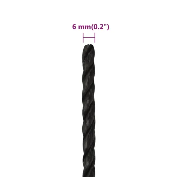 Punutud polüpropüleenist töököis, must, 6 mm 25 m – 6