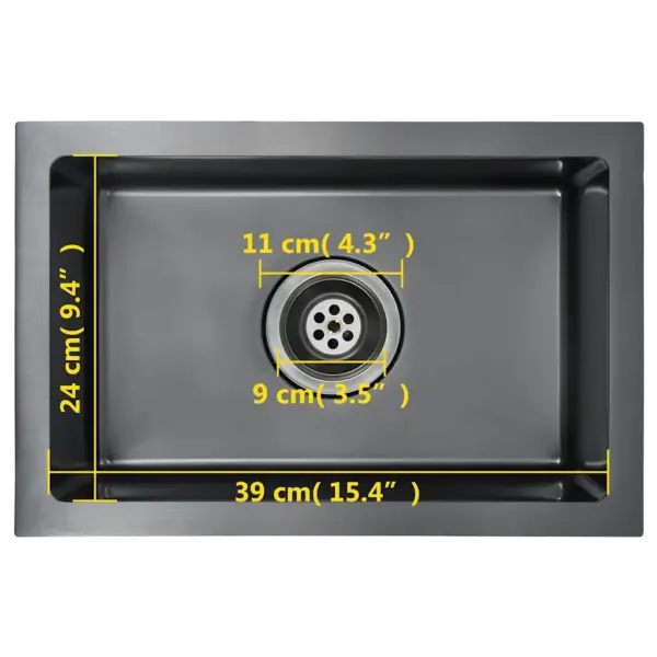 Käsitsi valmistatud must köögivalamu, harjatud roostevaba teras, 44 x 29 x 20 cm – 9