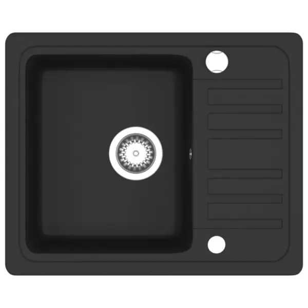 Ühepoolne graniitkomposiit köögivalamu, must, kapipealne, 575 x 460 mm – 2
