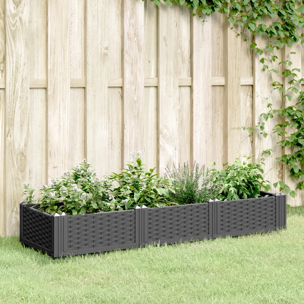 Modulaarne vaiadega taimekast rotangiviimistlusega, must, 125 x 40 x 28,5 cm, PP