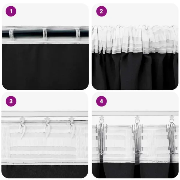 Pimendavad kardinad rõngastega, 2 tk, must polüester, 140 x 140 cm – 7