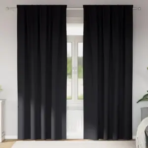 Pimendavad kardinad rõngastega, 2 tk, must polüester, 225 x 140 cm