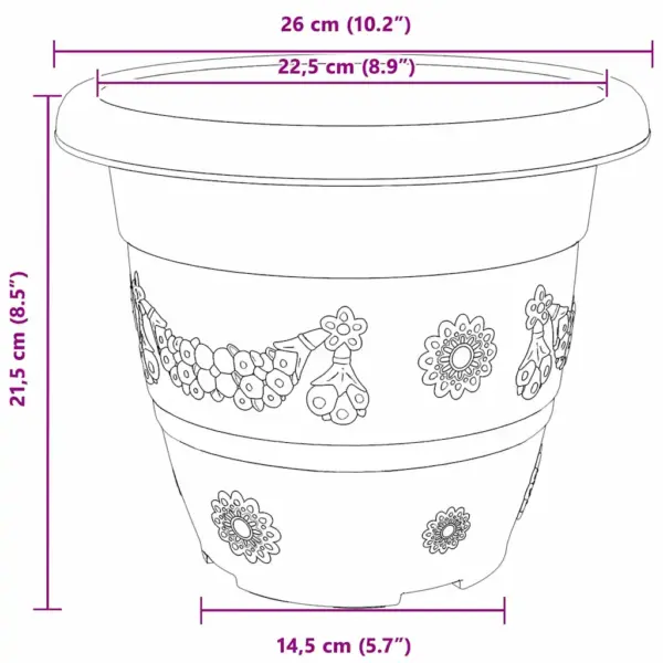 Ümmargused plastlillepotid äravooluavadega, 24 tk, must, Ø 26 x 21,5 cm – 9