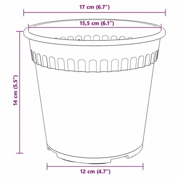 Ümmargused plastlillepotid äravooluaukudega, must, Ø 17 x 14 cm, 6 tk – 9