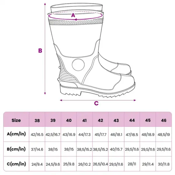 Veekindlad kummikud libisemiskindla tallaga, must PVC, suurus 41, kõrgus 29 cm – 9