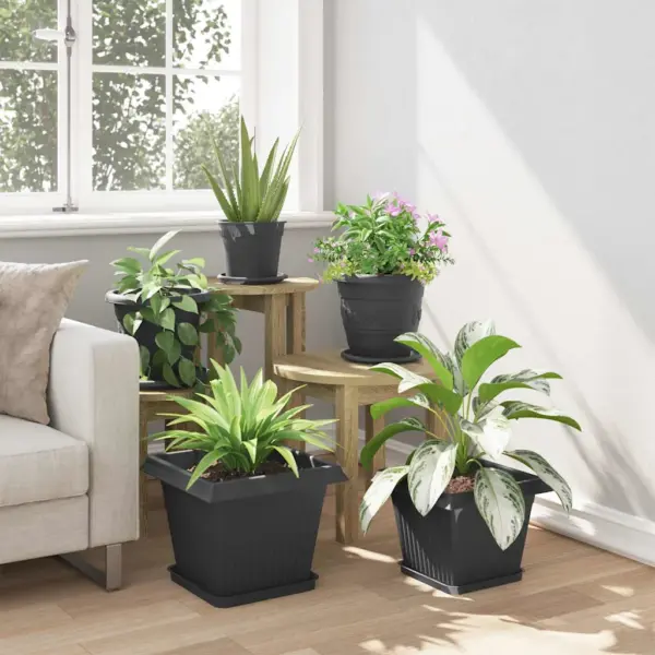 Ruutlillepotid äravooluaukudega, 24 tk, must plast, 33 x 33 x 26 cm – 4