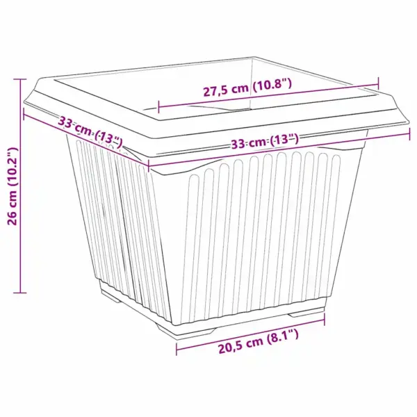 Ruutlillepotid äravooluaukudega, 24 tk, must plast, 33 x 33 x 26 cm – 10