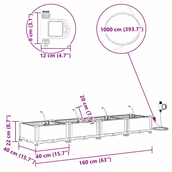 Aia istutuskastid kastmissüsteemiga, 4 tk, must teras, 160 x 40 x 22 cm – 10