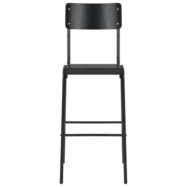 Virnastatavad baaritoolid, 2 tk, must toekas vineer, pulbervärvitud terasraam, istme kõrgus 76 cm – 2