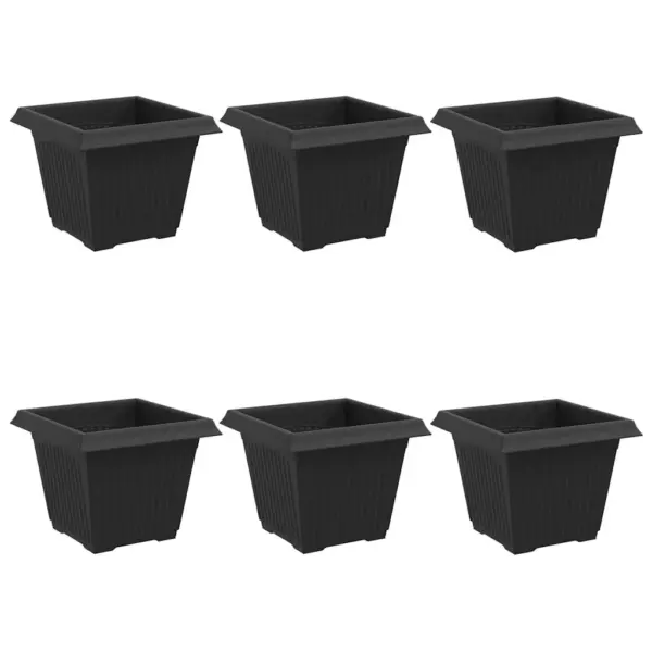 Nelinurksed plastlillepotid äravooluavadega, 6 tk, must, 33 x 33 x 26 cm – 2