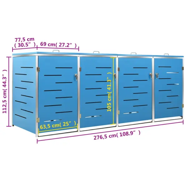 Nelja prügikasti kuur, taevasinine, tsingitud teraspaneelid ja roostevaba terasraam, 276,5 x 77,5 x 112,5 cm – 12