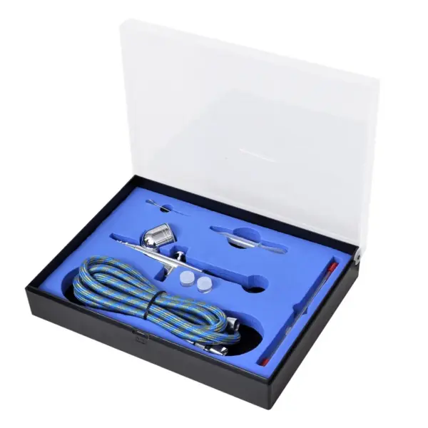 Gravitatsioonisöötmisega õhuvärvipüstoli komplekt, otsakud 0,2/0,3/0,5 mm, 7 ml tops, plastkohver – 2