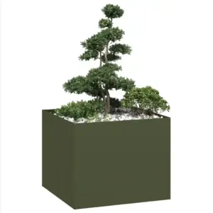 Oliiviroheline aia istutuskast, külmvaltsitud teras, 100 x 100 x 80 cm, avatud põhjaga