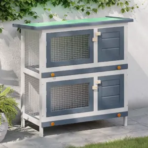 Kahekorruseline õue küülikupuur 4 uksega, hall-valge puit, 90 x 45 x 90 cm