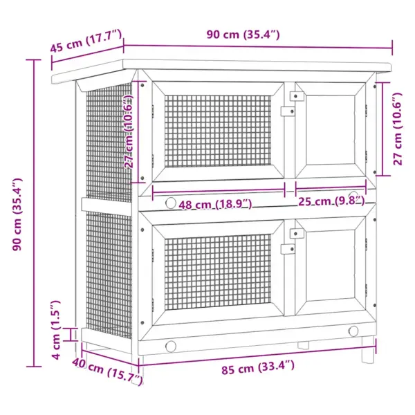 Kahekorruseline õue küülikupuur 4 uksega, hall-valge puit, 90 x 45 x 90 cm – 8