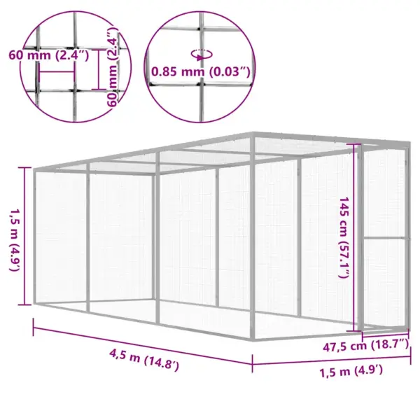 Õuekassiaedik tsingitud terasest, hõbedane, 4,5 x 1,5 x 1,5 m – 5