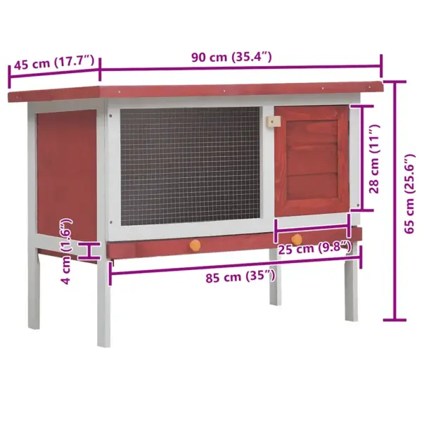 Õueküülikupuur ühe tasandiga, punane-valge männipuit, 90 x 45 x 65 cm – 8
