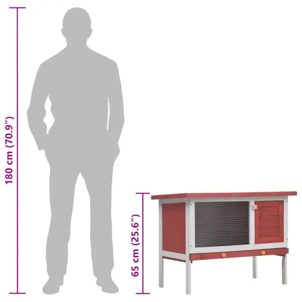 Õueküülikupuur ühe tasandiga, punane-valge männipuit, 90 x 45 x 65 cm – 9