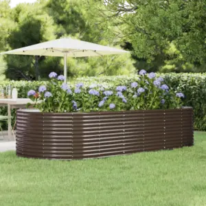 Ovaalne aia taimekast, pruun galvaniseeritud teras, 291 x 140 x 68 cm