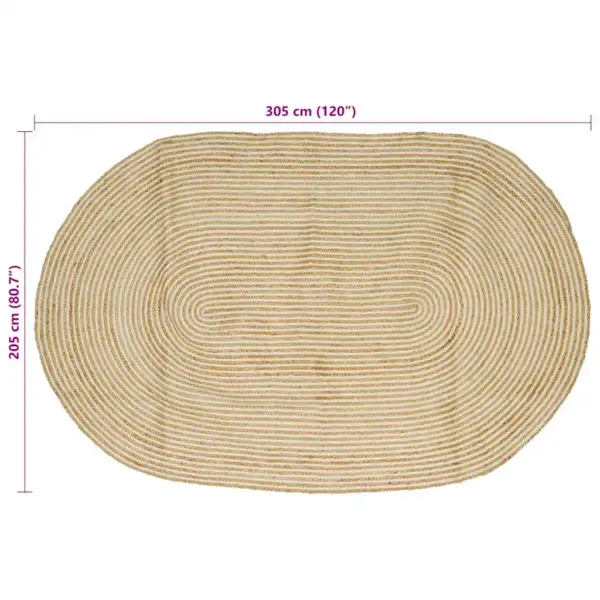 Ovaalne käsitsi valmistatud džuutvaip, looduslik ja valge, 205 x 305 cm – 7