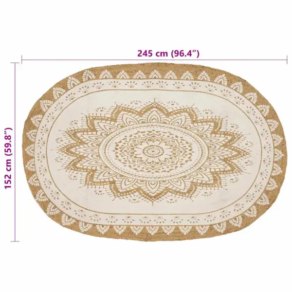 Ovaalne libisemiskindel džuutvaip lillemustriga, neutraalne, 152 x 245 cm – 7