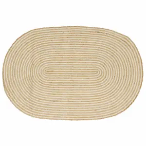 Ovaalne džuutvaip, looduslik ja valge, 122 x 183 cm