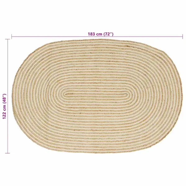 Ovaalne džuutvaip, looduslik ja valge, 122 x 183 cm – 7