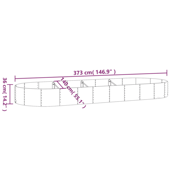 Ovaalne galvaniseeritud terasest aia taimekast, antratsiithall, 373 x 140 x 36 cm – 6