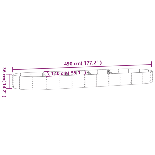 Ovaalne aia taimekast galvaniseeritud terasest, antratsiithall, 450 x 140 x 36 cm – 6