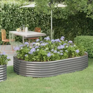 Ovaalne aia taimelava galvaniseeritud terasest, hall, 214 x 140 x 36 cm