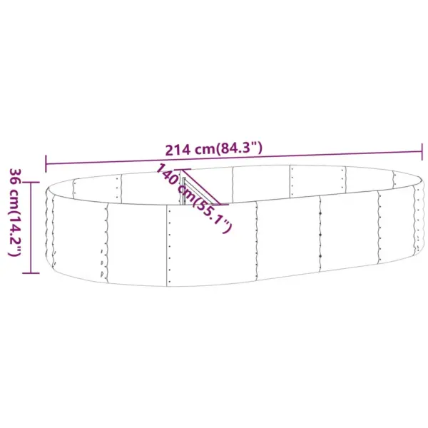Ovaalne aia taimelava galvaniseeritud terasest, hall, 214 x 140 x 36 cm – 6
