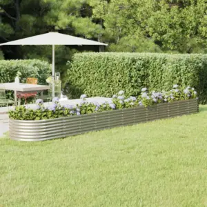 Ovaalne aia taimelava galvaniseeritud terasest, hõbedane, 512 x 80 x 36 cm