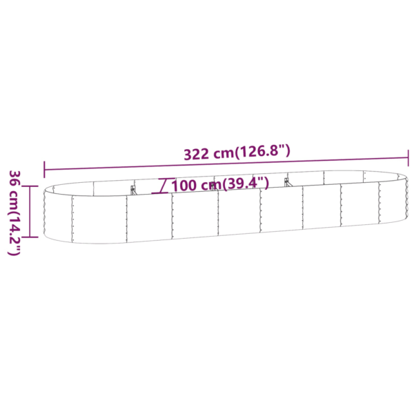 Ovaalne pruun aia taimelava galvaniseeritud terasest, 322 x 100 x 36 cm – 6