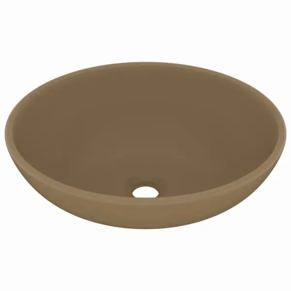 Ovaalne matt kreemjas keraamiline kapipealne valamu, 40 x 33 cm – 2