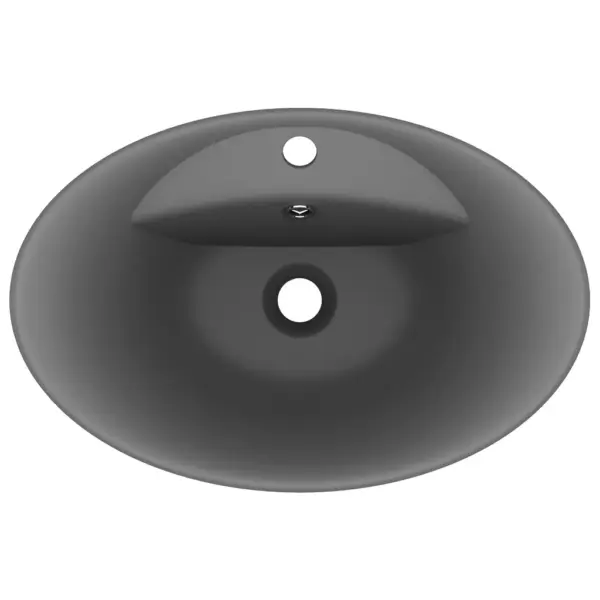Ovaalne keraamiline valamu ülevooluga, matt tumehall, 58,5 x 39 cm – 4