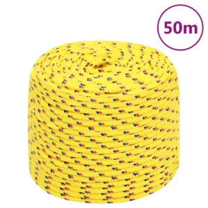Punutud paadiköis, kollane polüpropüleen, 8 mm, 50 m