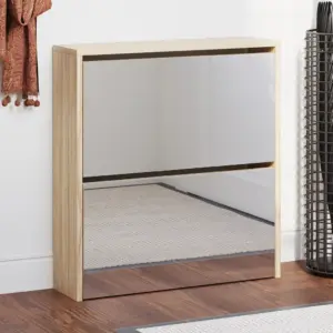 Seinapealne peegliga kingakapp, 2 allatõmmatava sahtliga, tammevärvi, 63 x 17 x 67 cm