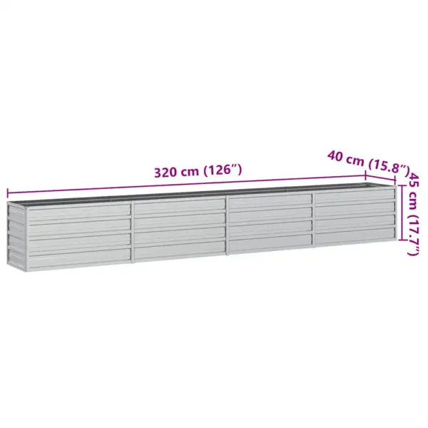 Metallist peenrakast tsingitud terasest, hõbedane, 320 x 40 x 45 cm – 7