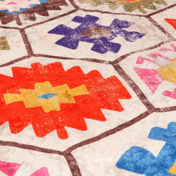 Pestav mitmevärviline vaip pehme sametpinnaga, libisemiskindel PVC-alus, 80 x 150 cm – 7