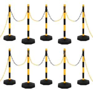 Piirdepostide komplekt plastketiga, 10 posti, 10 m kett, kollane-must, 90 cm