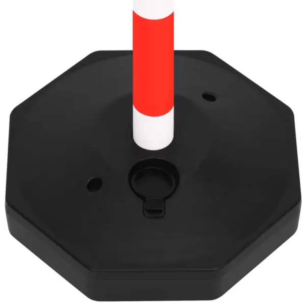Piirdepostide komplekt 10 m plastketiga, 4 posti, 90 cm, täidetava alusega, punane-valge-must – 6