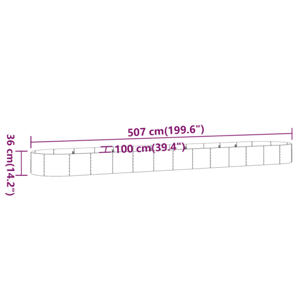 Ovaalne aia taimelava galvaniseeritud terasest, hall, 507 x 100 x 36 cm - 6