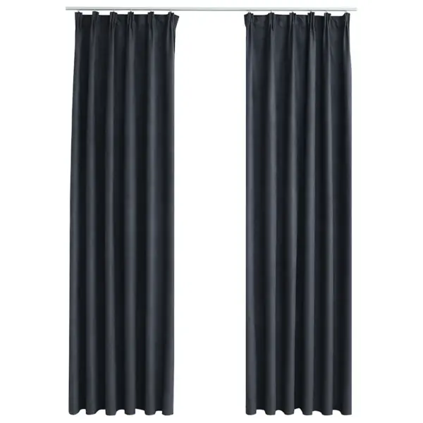 Pimendavad kardinad metallkonksudega, 2 tk, antratsiithall, seemisnahkse pinnaga polüester, 140 x 175 cm – 2