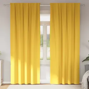 Pimendavad kardinad rõngastega, 2 tk, sinepikollane polüester, 260 x 140 cm