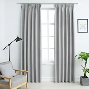 Pimendavad seemisnahkse pinnaga kardinad metallkonksudega, hall, 140 x 245 cm, 2 tk