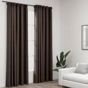 Pimendavad kardinad metallkonksudega, linase välimusega, 2 tk, hallikaspruun, 140 x 245 cm