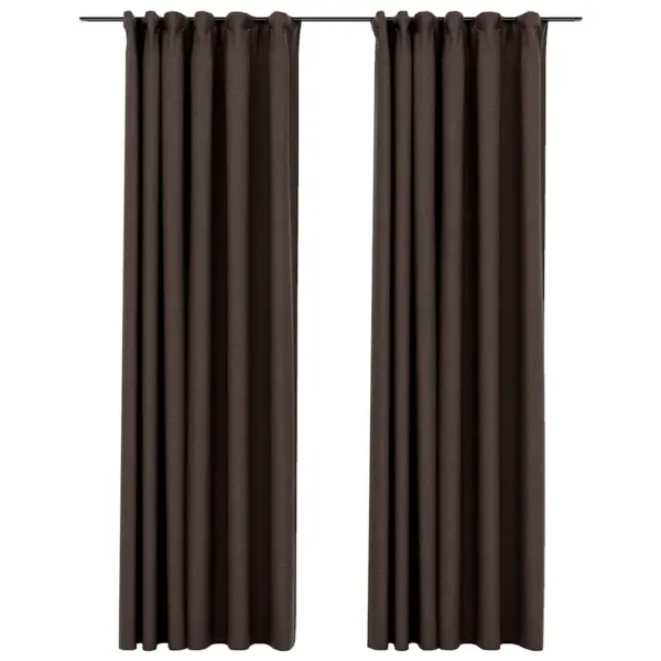 Pimendavad kardinad metallkonksudega, linase välimusega, 2 tk, hallikaspruun, 140 x 245 cm – 2