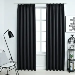 Pimendavad kardinad metallkonksudega, 2 tk, must, 140 x 175 cm