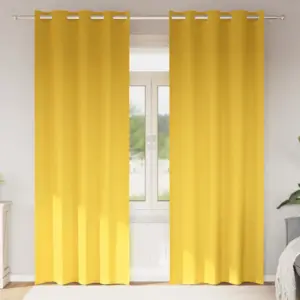 Pimendavad kardinad rõngastega, 2 tk, sinepikollane polüester, 260 x 140 cm